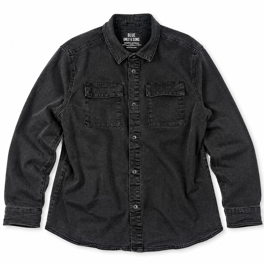 Blue Only & Sons Denim Shirt Mens XL Black Long Sleeve Button Down Pockets